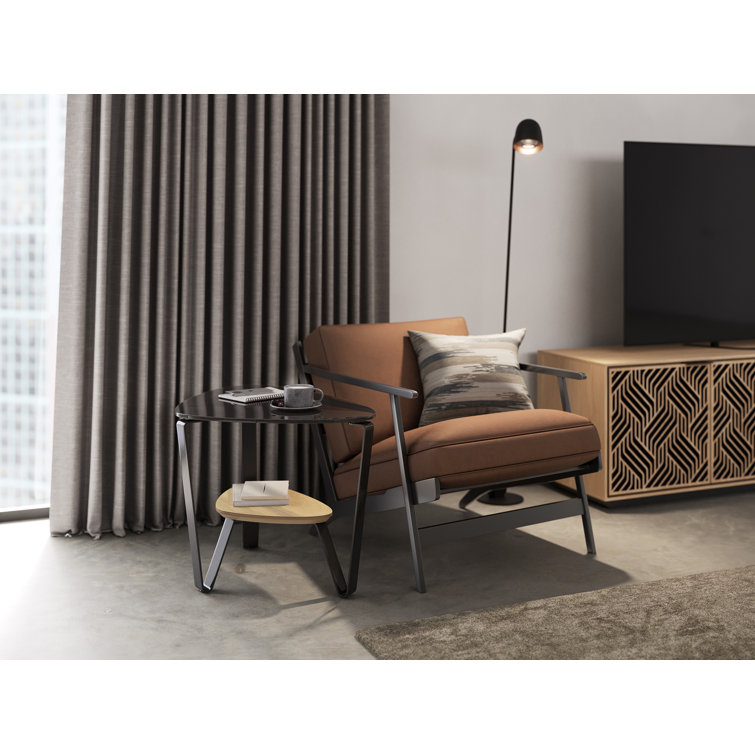 Triangular Brushed Carbon Washed Oak Glass End Table