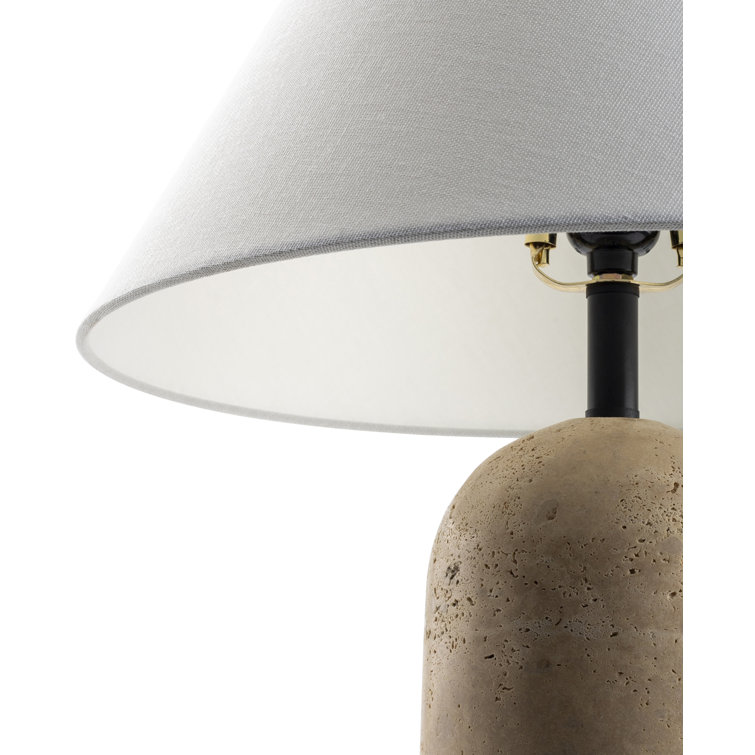 Large Travertine Table Lamp with White Linen Shade