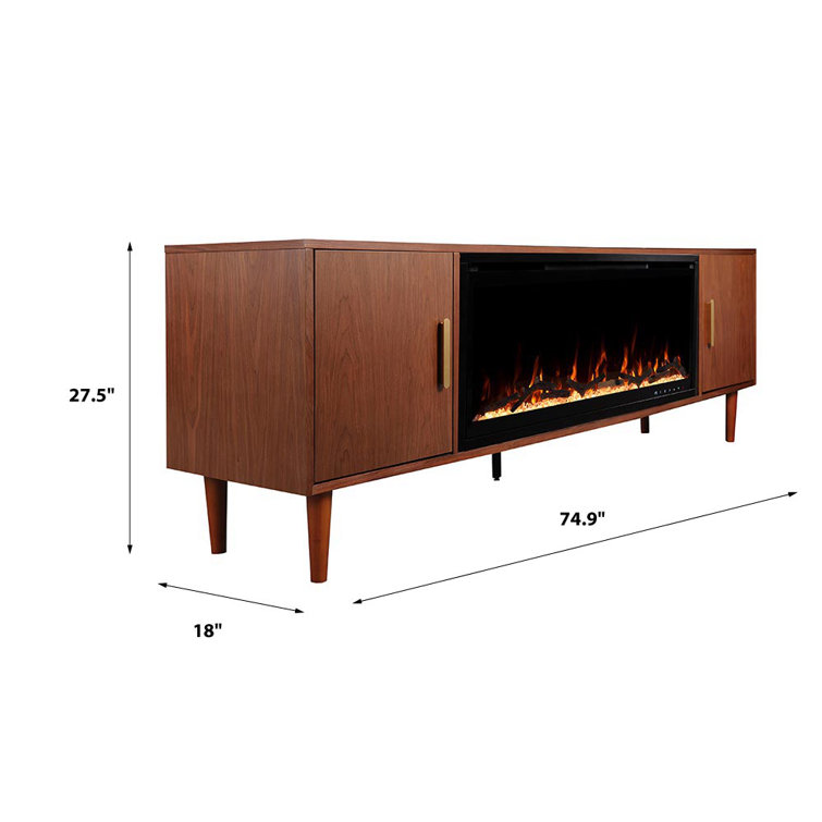 Marcel Walnut 75" TV Stand with Smart Electric Fireplace