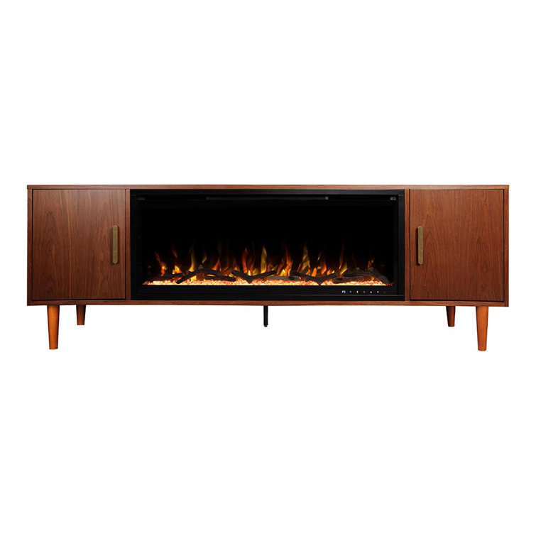 Marcel Walnut 75" TV Stand with Smart Electric Fireplace