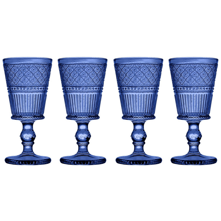 Claro Blue Vintage Glass Goblets, Set of 4