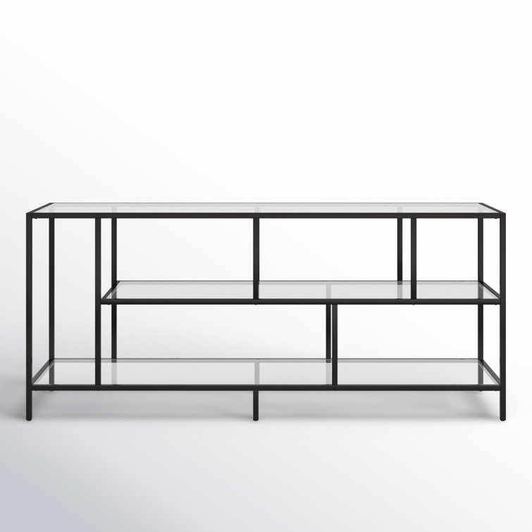 Wylan Streamlined 55'' Black Metal TV Stand with Glass Shelves