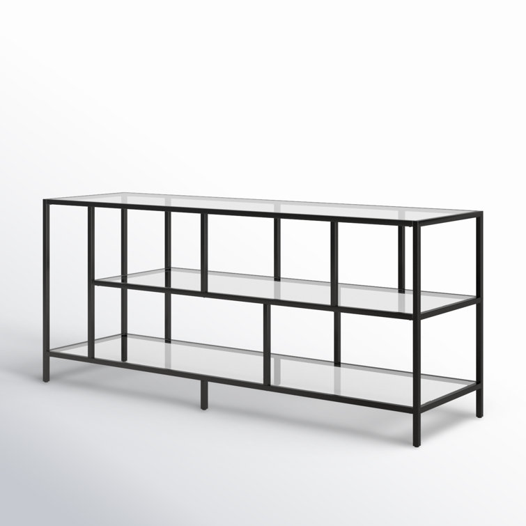 Wylan Streamlined 55'' Black Metal TV Stand with Glass Shelves