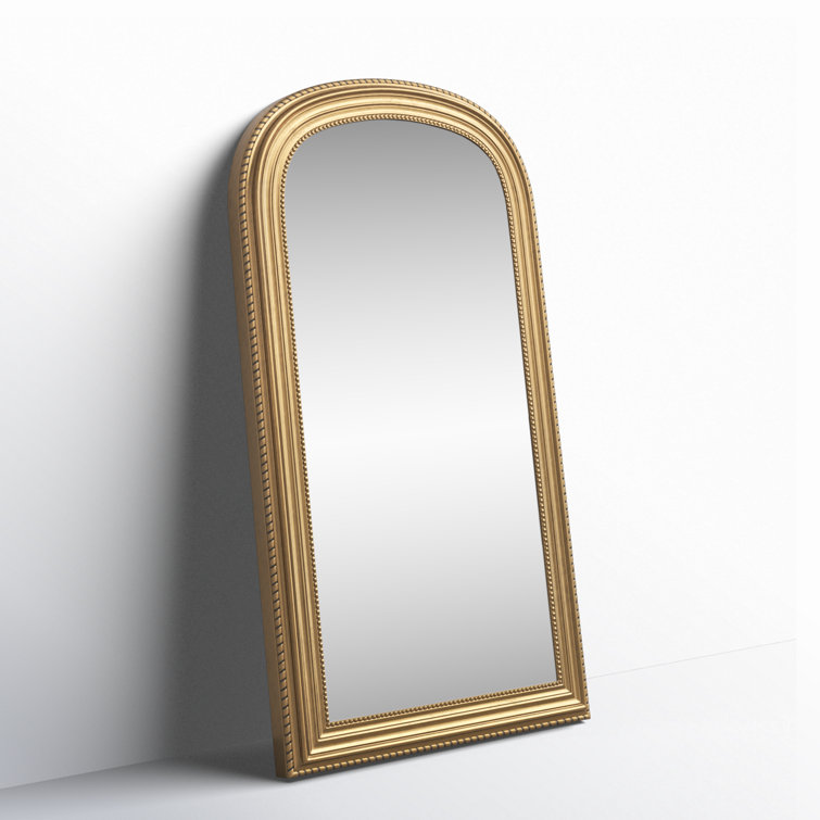 Gold Arch Floor Mirror with Solid Rubberwood Frame