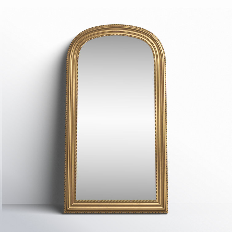 Gold Arch Floor Mirror with Solid Rubberwood Frame