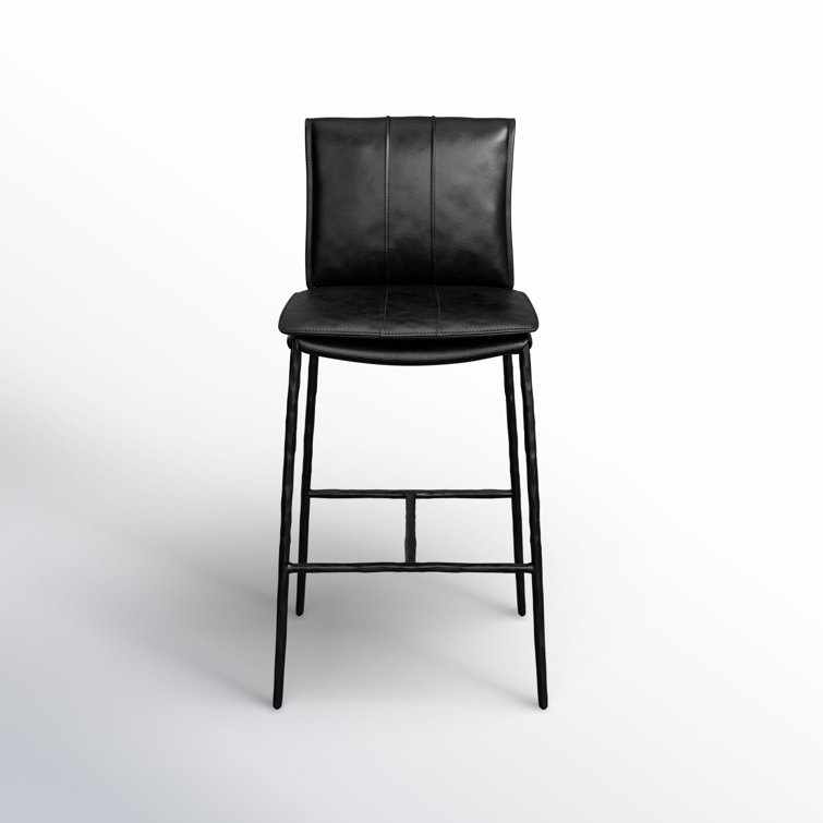 Transitional Black Leather Saddle-Style 26" Counter Stool