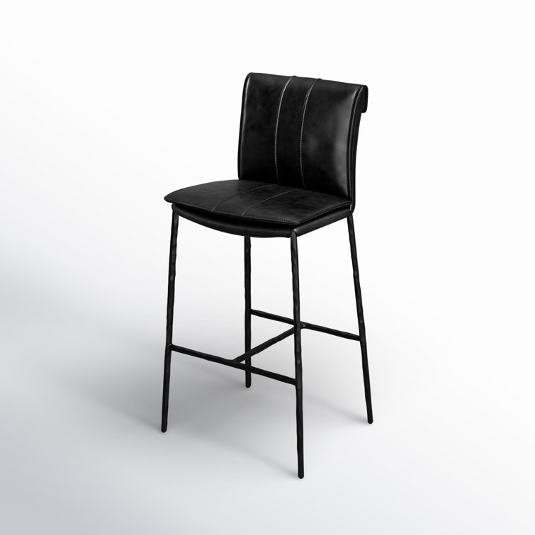 Transitional Black Leather Saddle-Style 26" Counter Stool