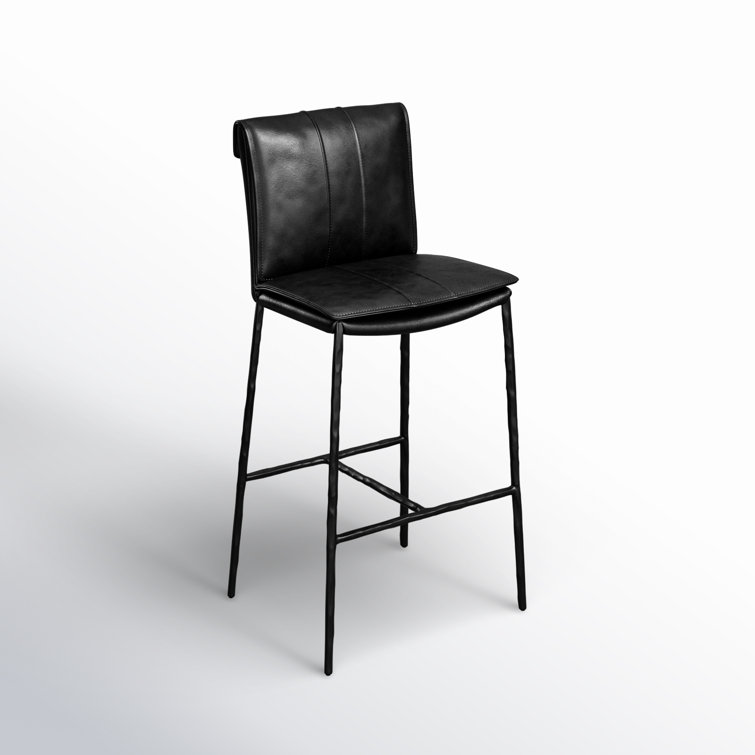 Transitional Black Leather Saddle-Style 26" Counter Stool