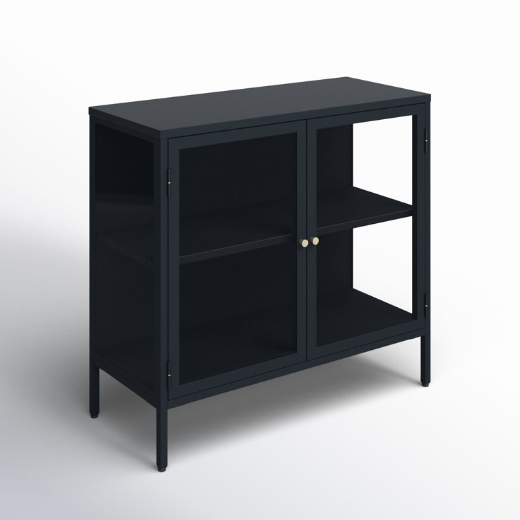 Black and Gold Metal Glass-Paned Storage Cabinet
