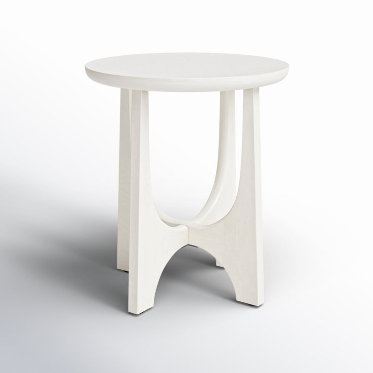 White Wash Round Oak Wood End Table