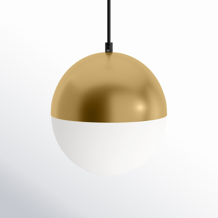 Half Moon Adjustable LED Pendant in Metallic Gold with Satin White Glass