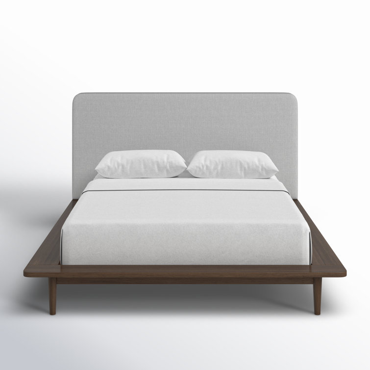 Walnut Queen Upholstered Platform Bed with Linen Headboard