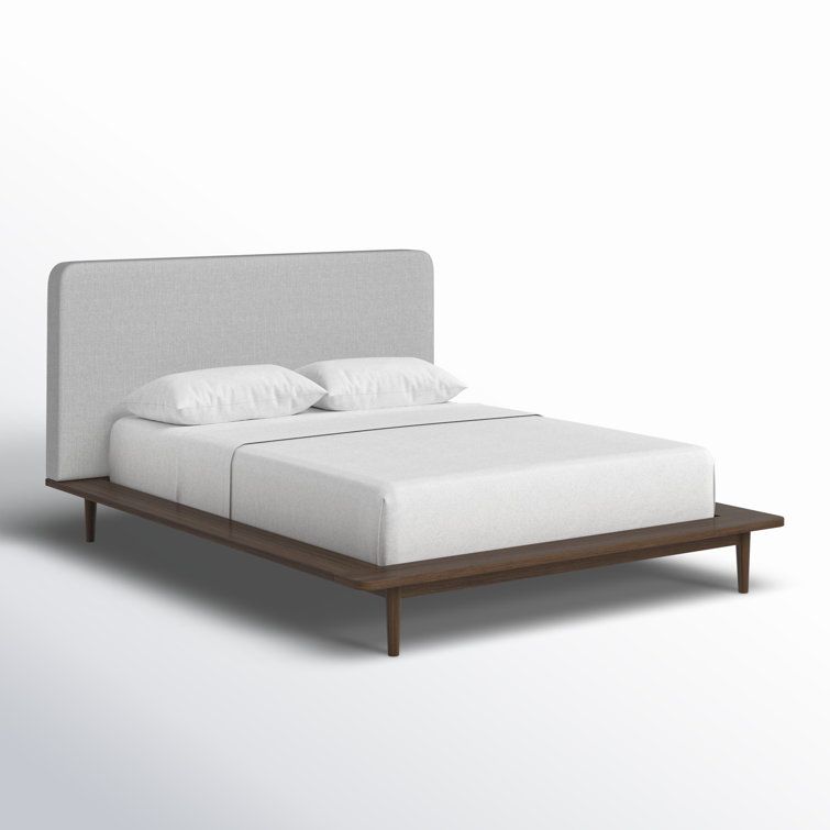 Walnut Queen Upholstered Platform Bed with Linen Headboard