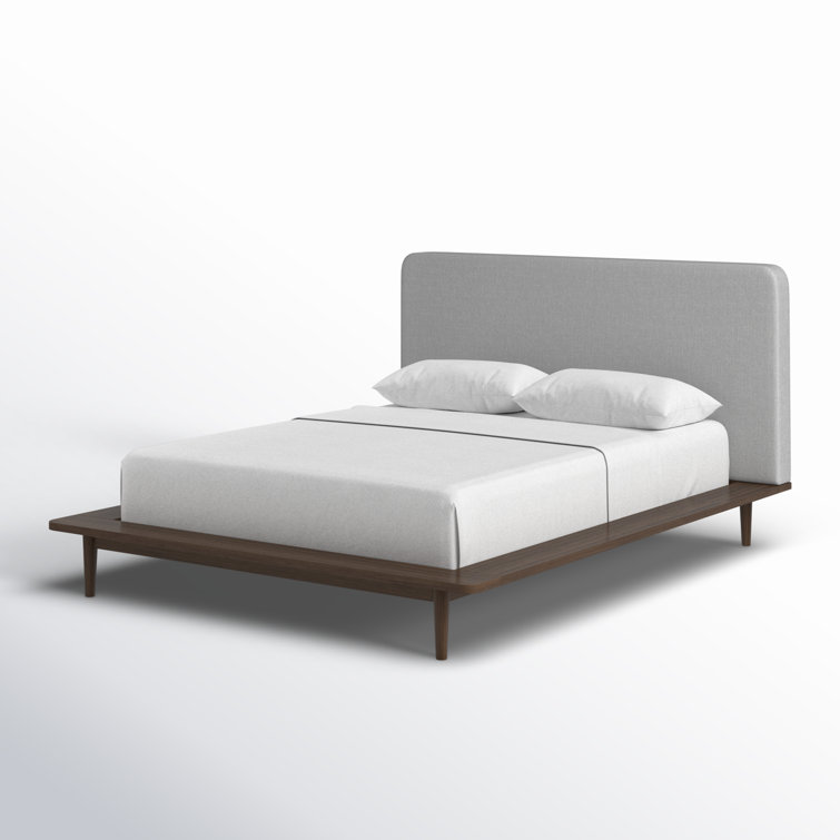 Walnut Queen Upholstered Platform Bed with Linen Headboard