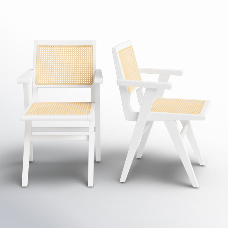 Hattie Coastal White Wood & Natural Cane Armchair Set of 2