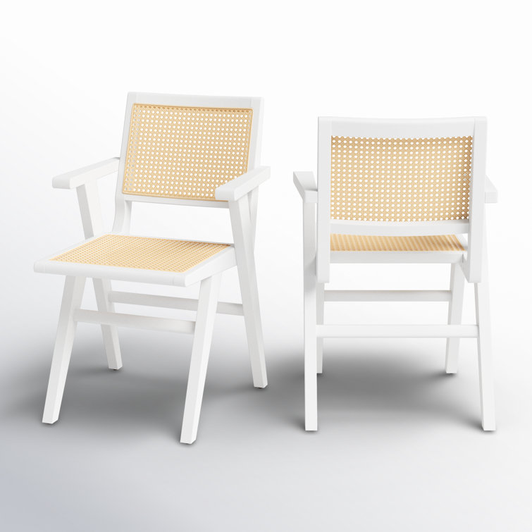 Hattie Coastal White Wood & Natural Cane Armchair Set of 2