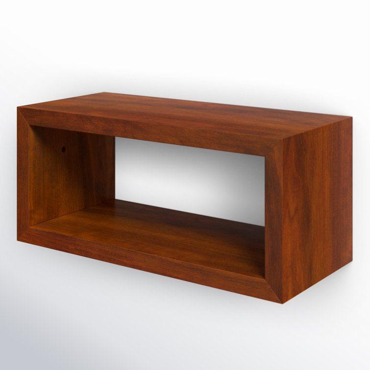 Holt Modern Walnut Brown Steel & Wood Floating Cube Shelf