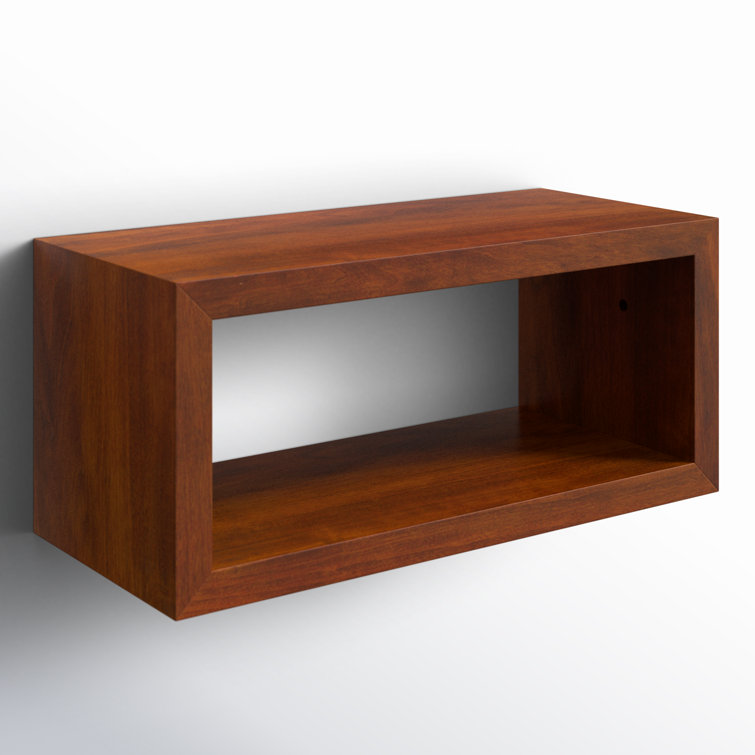 Holt Modern Walnut Brown Steel & Wood Floating Cube Shelf