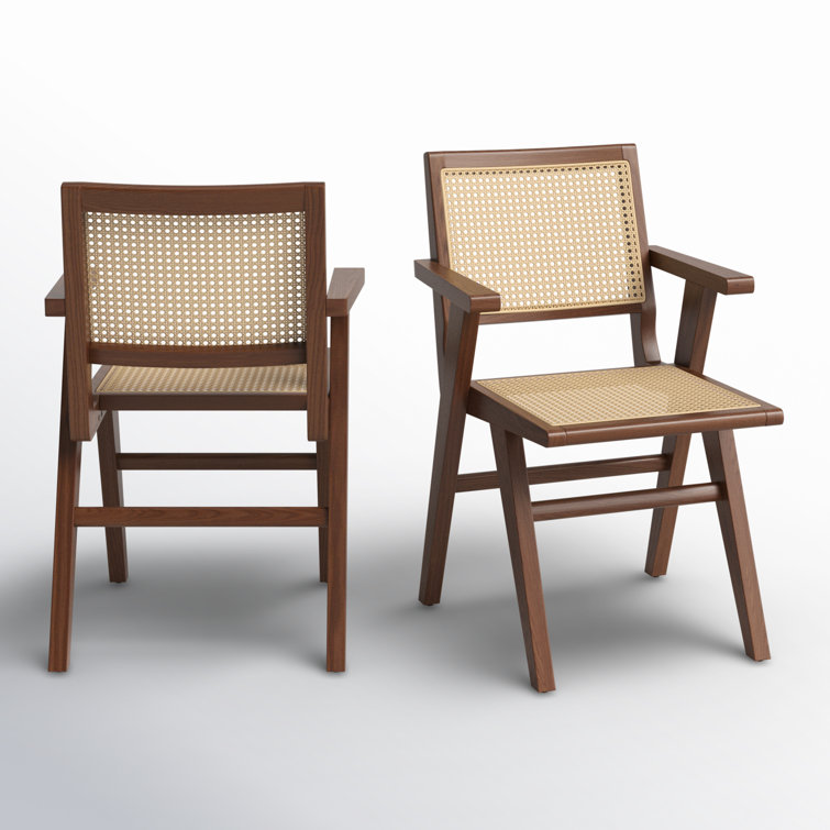 Black Cane and Wood Arm Chair, 33.3" Height