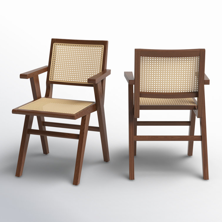 Black Cane and Wood Arm Chair, 33.3" Height