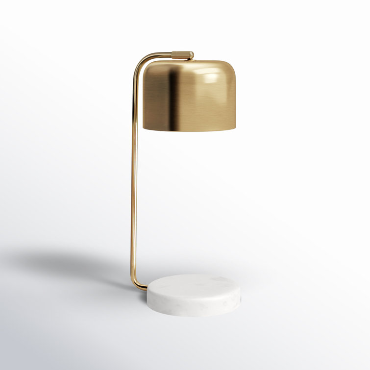 Elegant Brass Arc Table Lamp with White Marble Base
