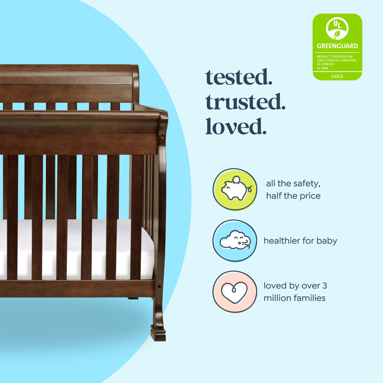 Espresso Pine Wood Convertible Crib with Adjustable Mattress Heights