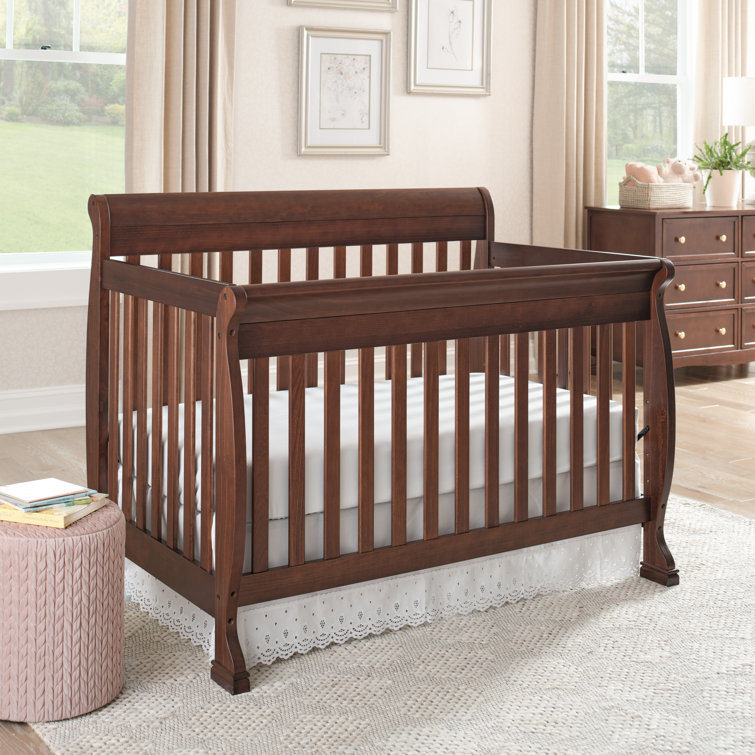 Espresso Pine Wood Convertible Crib with Adjustable Mattress Heights