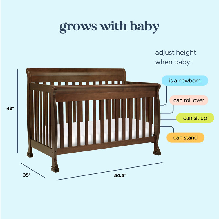 Espresso Pine Wood Convertible Crib with Adjustable Mattress Heights