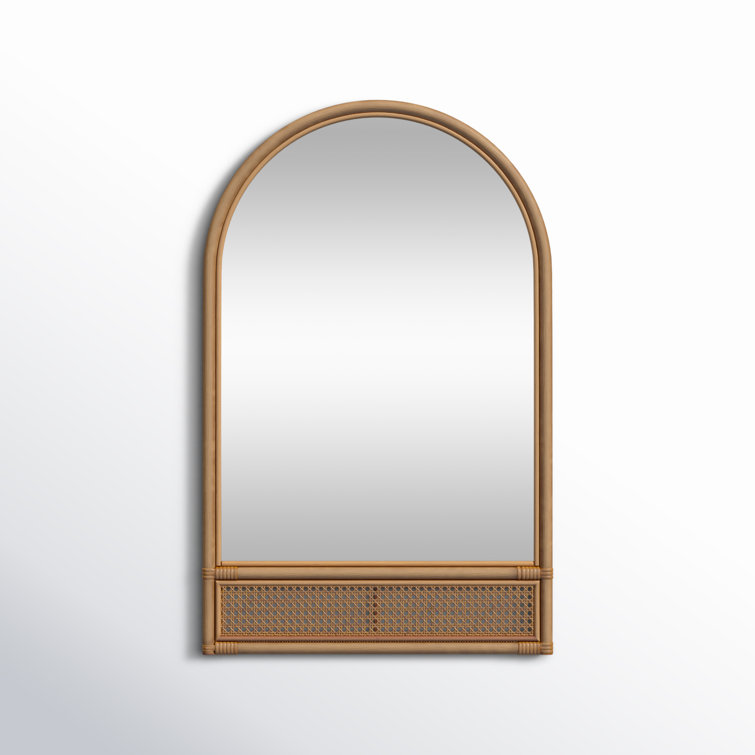 Beckham 38''x24'' Arched Natural Wood and Leather Bathroom Mirror