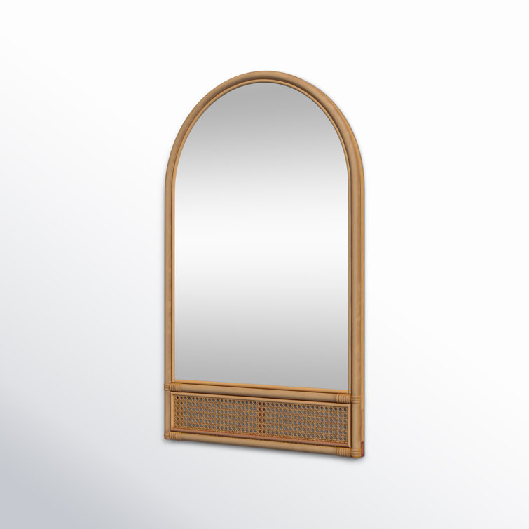 Beckham 38''x24'' Arched Natural Wood and Leather Bathroom Mirror