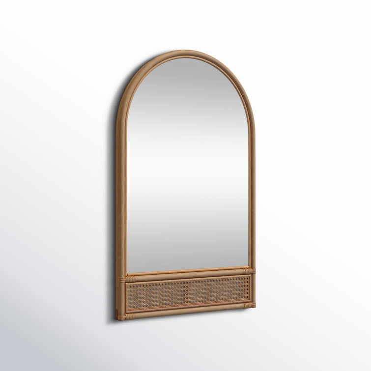 Beckham 38''x24'' Arched Natural Wood and Leather Bathroom Mirror