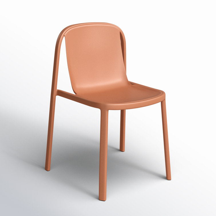 Tomato Red Metal and Wood Stackable Chair