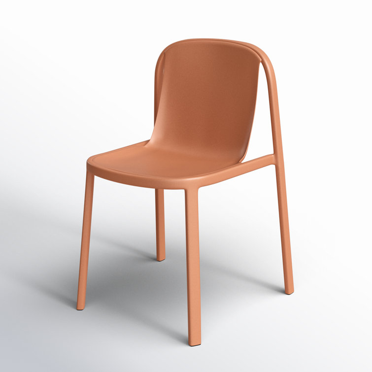 Tomato Red Metal and Wood Stackable Chair
