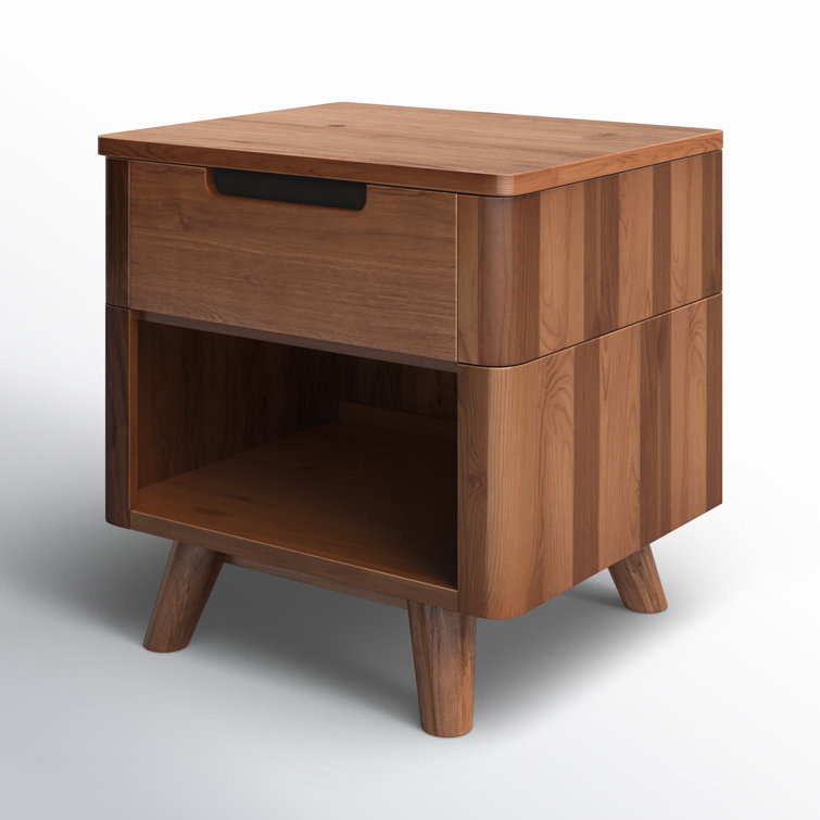 Walnut Mid-Century Modern 1-Drawer Nightstand with Shelf