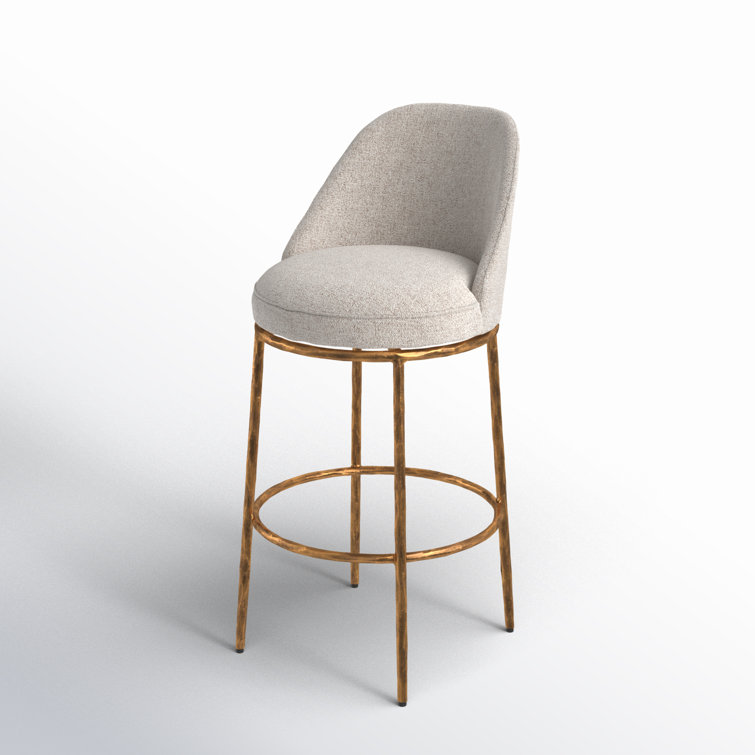 Beige and Gold Swivel Bar Stool with Metal Frame