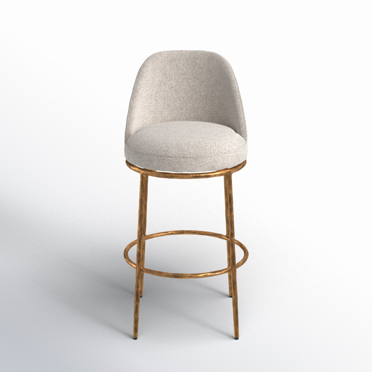 Beige and Gold Swivel Bar Stool with Metal Frame