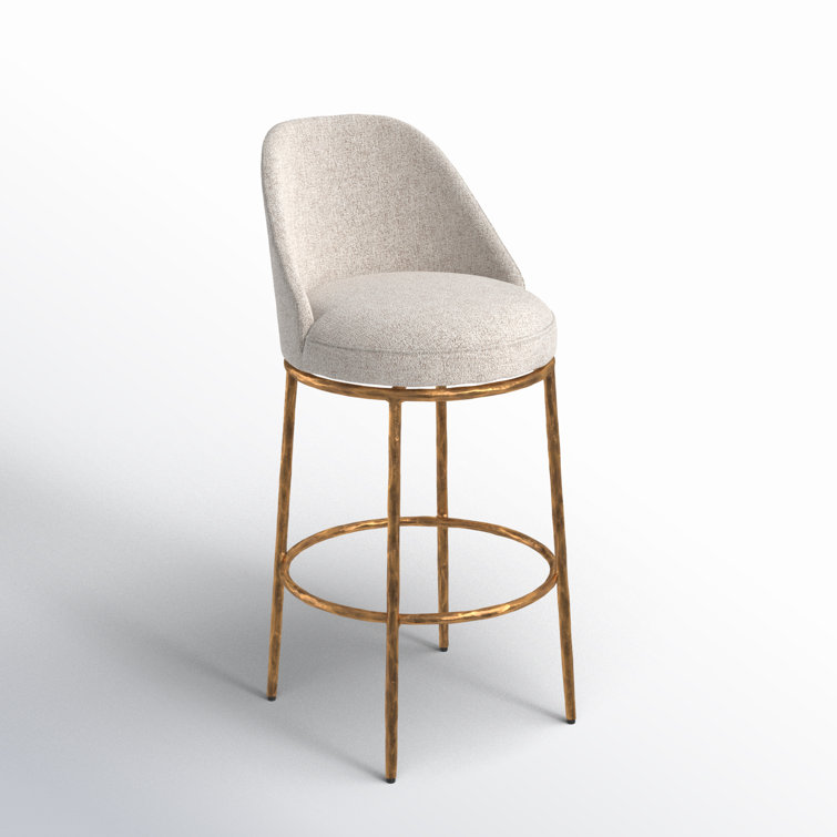 Beige and Gold Swivel Bar Stool with Metal Frame
