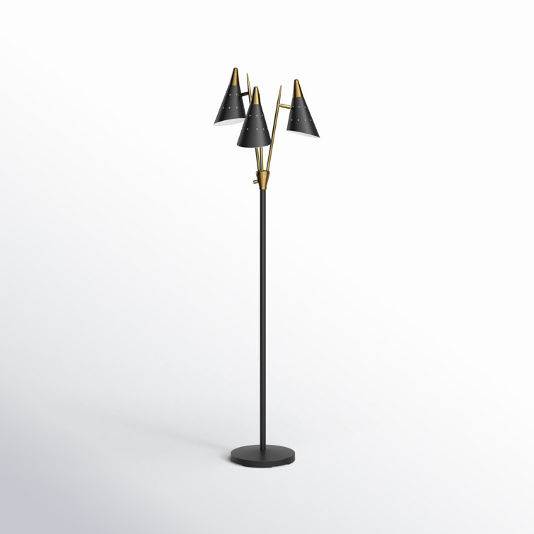 Nadine Matte Black and Antique Brass 3-Arm Adjustable Floor Lamp