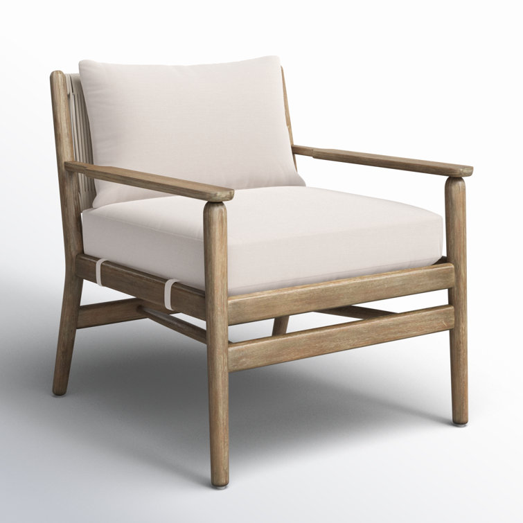 Ivory Cushioned Eucalyptus Outdoor Lounge Chair with Rope Detailing