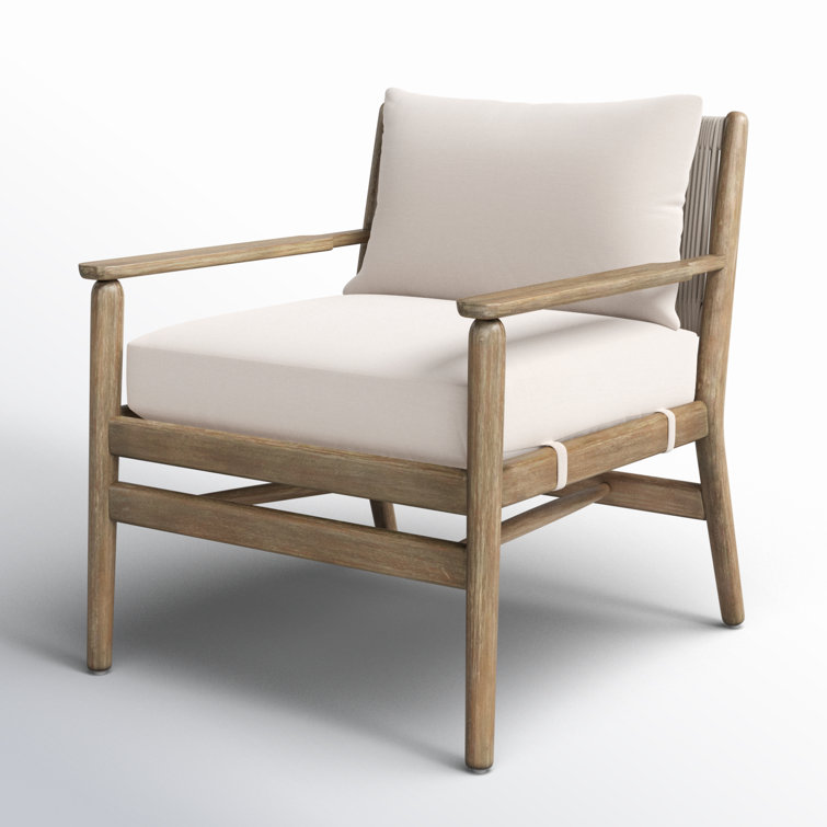 Ivory Cushioned Eucalyptus Outdoor Lounge Chair with Rope Detailing