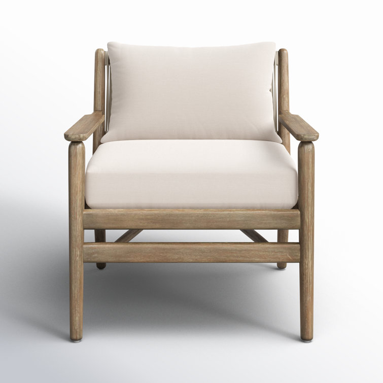 Ivory Cushioned Eucalyptus Outdoor Lounge Chair with Rope Detailing