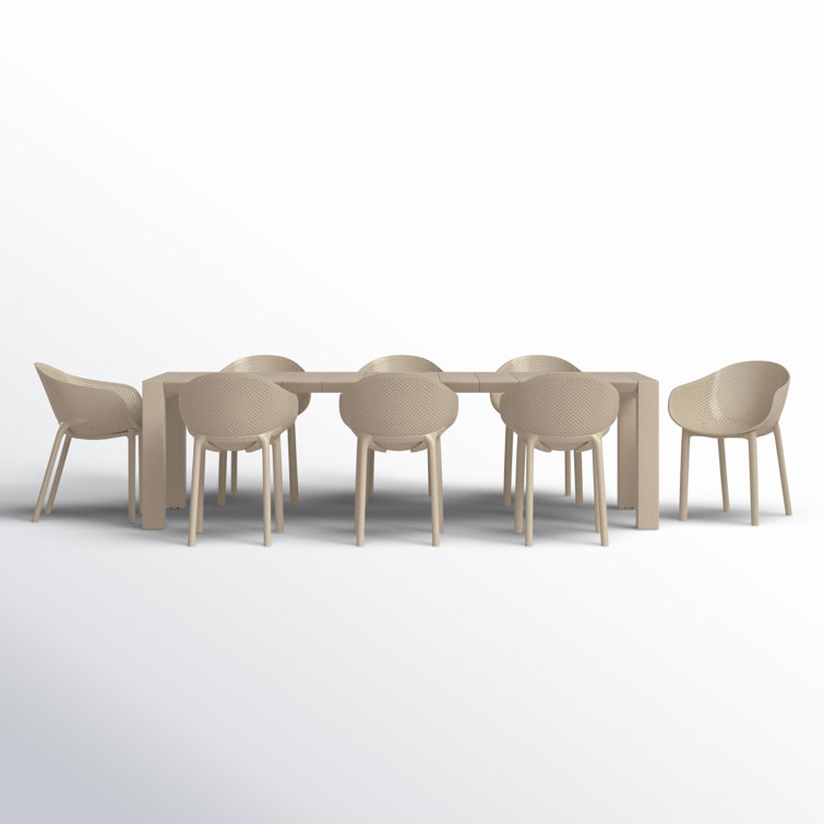 Black Polypropylene 8-Person Outdoor Dining Set with Extendable Table