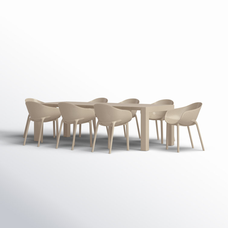 Black Polypropylene 8-Person Outdoor Dining Set with Extendable Table