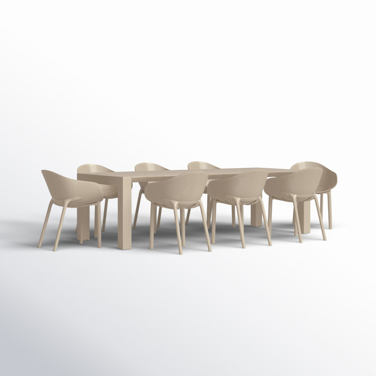 Black Polypropylene 8-Person Outdoor Dining Set with Extendable Table