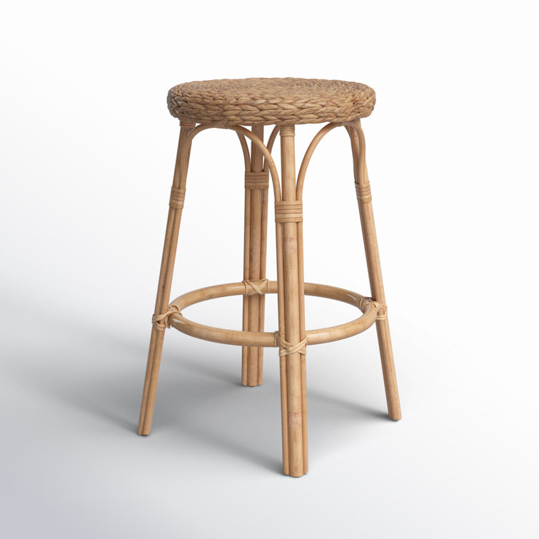 Natural Light Brown Wicker Rattan Backless Counter Stool