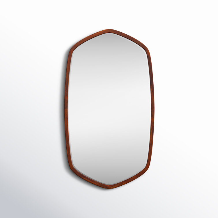 Walnut Brown Hexagon Wood Frame Wall Mirror