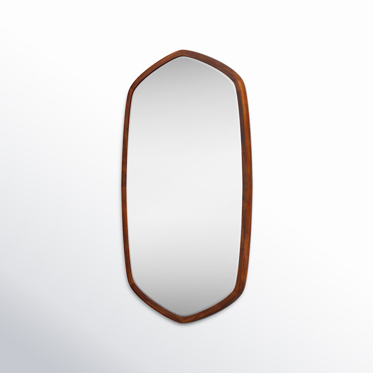 Walnut Brown Hexagon Wood Frame Wall Mirror