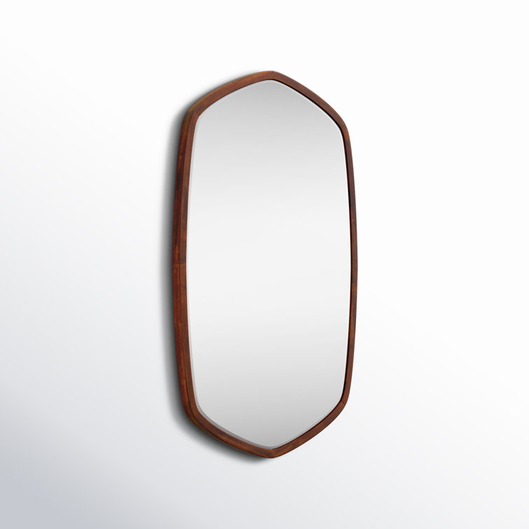 Walnut Brown Hexagon Wood Frame Wall Mirror