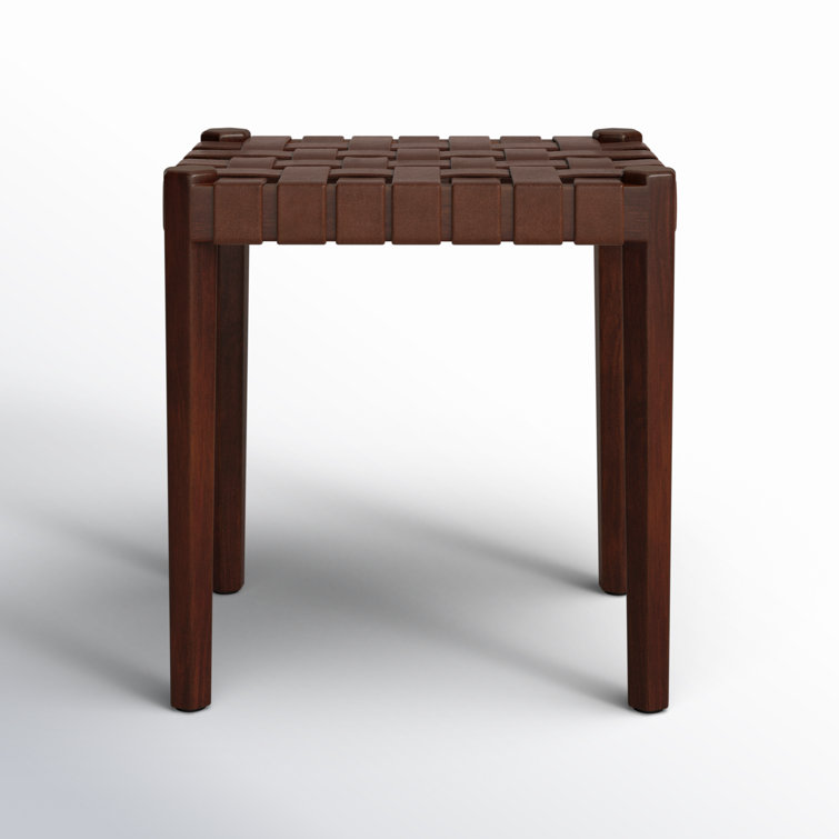 Ken Dark Brown Acacia Wood and Leather Accent Stool