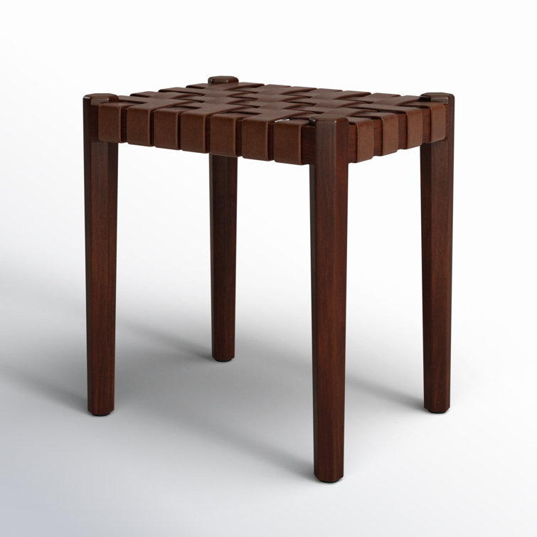Ken Dark Brown Acacia Wood and Leather Accent Stool